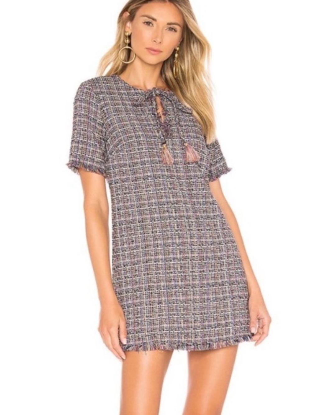 Tularosa Tweed Shift Dress with Tassel Tie - Multicolor